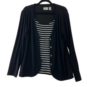 Chicos Travelers Black Cardigan One Piece Set Stripe Sz 1 Medium‎